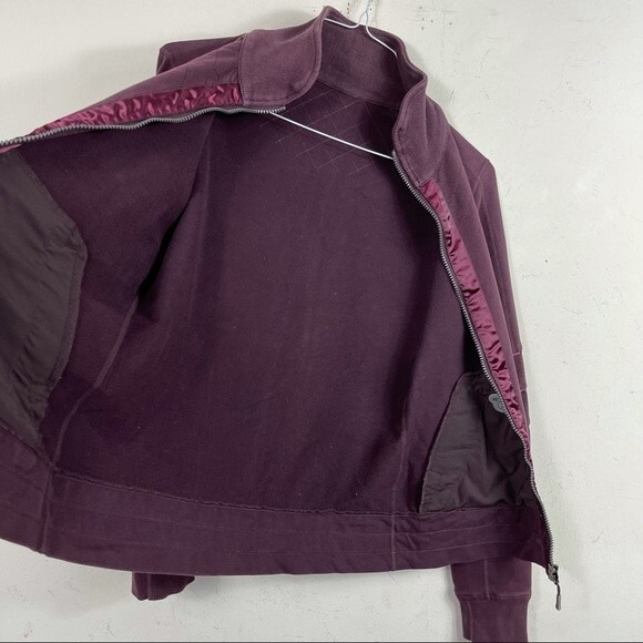 Lululemon Mogul Jacket Satin Ribbon Trim Elbows Quilted Moto Jacket Maroon 6 - Picture 12 of 16